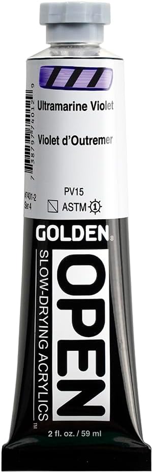 OPEN Slow-Drying Acrylics by GOLDEN, Ultramarine Violet, 2 fl oz. tube, Professional Acrylic Paint, Semi-Transparent