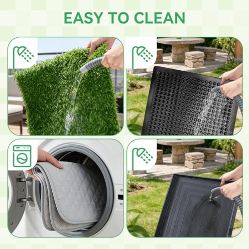 Dog Grass Pad with Tray,20"x25" Dog Litter Box, Artificial Turf Potty System with 2 Reusable Grass Patches + Washable Pee Pads, Portable Indoor Outdoor for Balcony Patio Apartment - size: Medium-2 Grass Pad with Changing pad