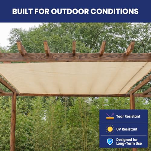 Tarps Now 20' x 30' Tan Mesh Tarp Heavy Duty - 6.8 oz Knitted HDPE - 75% Shade Cloth for Garden, Backyard, Patios - Brass Grommets - UV Resistant Breathable Privacy Screen, Sun Shades Outdoor Patio - size: 20' X 30'