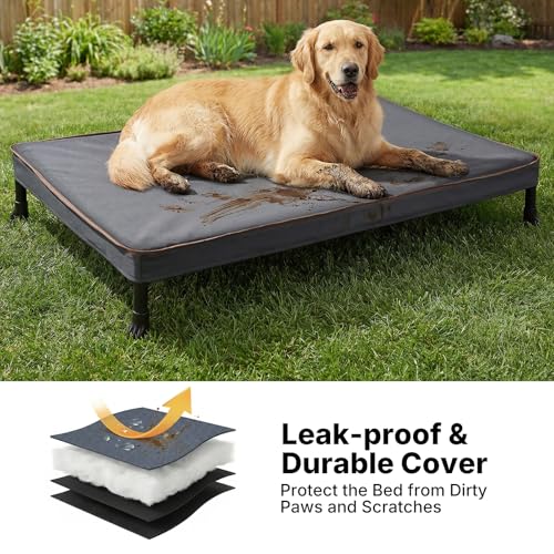 Veehoo Chew Proof Elevated Dog Bed, Indestructible Raised Dog Bed with Exclusive Cover, Washable Orthopedic Padded Pet Cot for Indoor & Outdoor, Extra Large Dog Bed 49" x 32", Dark Grey - size: X-large