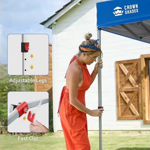 CROWN SHADES 12x12 Pop Up Canopy Tent Instant Commercial with 150D Silver Coated Fabric Including 1 Removable Sidewall, 4 Ropes, 8 Stakes, Weight Bags, STO 'N Go Bag, Blue - color: Blue, size: 12x12FT
