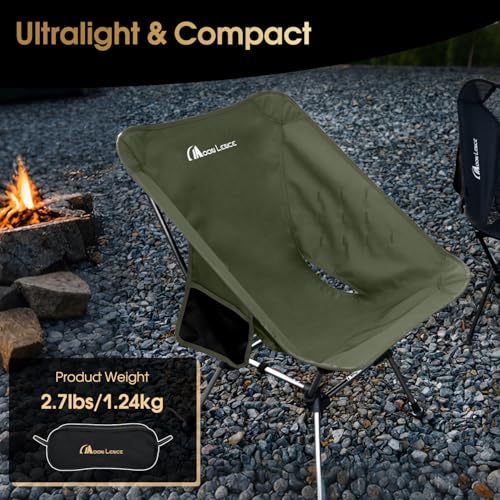 MOON LENCE Portable Camping Chair Plus, Larger & Roomier, Compact and Lightweight Still, Folding Chair for Backpacking & Hiking, 330Lbs Capacity (Moss Green) - color: Moss Green