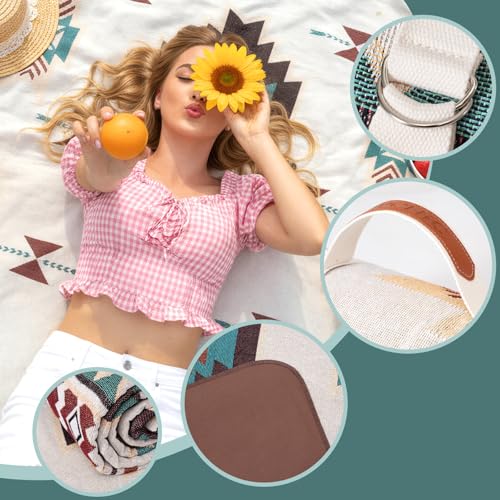 2 in 1 Extra Large Outdoor Picnic Mat Woven Summer Throw Blanket Boho Giant Beach Travel Essential Yoga Accessories Park Patio Lawn Garden Grass Ground Play Music Festival Concert Must Have - color: Boho Beige