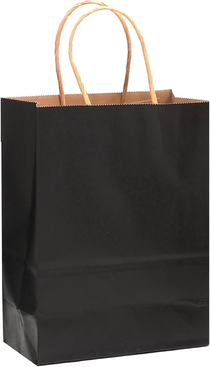 qiqee 32-Packs Black Paper Gift Bags with Handles Bulk 7.6"x4.75"x10.5" Medium Size Gift Bags Multiple Uses
