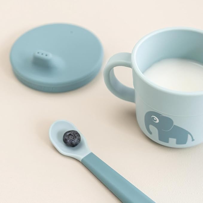 Done by Deer Elphee Blue Snack & Sippy Cup – Spill-Proof Toddler Cup with Soft Spout, Easy-Grip Handles, and Snap-On Lid – Perfect for 6-Month-Olds