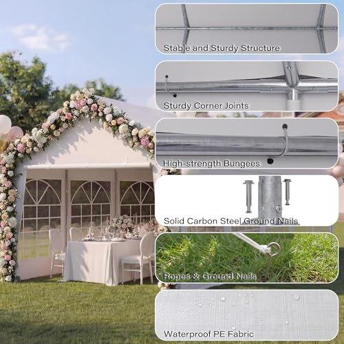 LAUSAINT HOME 20x40 Party Tent, Heavy Duty Waterproof Canopy with Removable Sidewalls & Roll-Up Door, Large White Event Shelter with Steel Frame for Wedding, Backyard, BBQ, Camping, for 50–80 People - size: 20x40