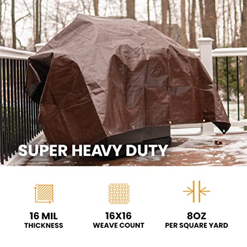 WHITEDUCK Super Heavy Duty Poly Tarp Cover 16 Mil & 10 Mil with Grommets and Reinforced Edges (Brown, White & Silver Black) (Brown- 16 Mil, 12' x 12') - color: Brown- 16 Mil, size: 12' x 12'