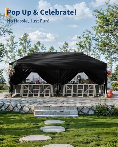 10x20 Pop Up Canopy Tent Outdoor Canopy with 6 Removable Sidewalls One-Person Set Up Heavy Duty Commercial Instant Tent Shelter-Blue - color: Black, size: 10x20FT/6-Sidewall