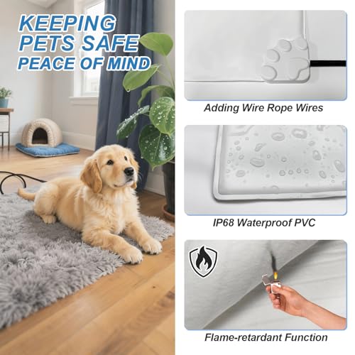GOLOPET Extra Large Dog Heating Pad, 47×30 In with Smart Thermostat Switch and Power Line Protection Tube,Obtained MET and UL Dual Certification,Waterproof Pet Heating Pad with Long Velvet Cloth Cover - size: 47.0"L x 30.0"W