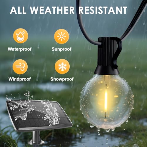 Yusist 120FT Solar String Lights Outdoor Waterproof with Remote, G40 Solar Powered String Lights with 40+2 LED Shatterproof Bulbs, Dimmable Solar Patio Hanging Lights for Outside Backyard Party - size: 120FT