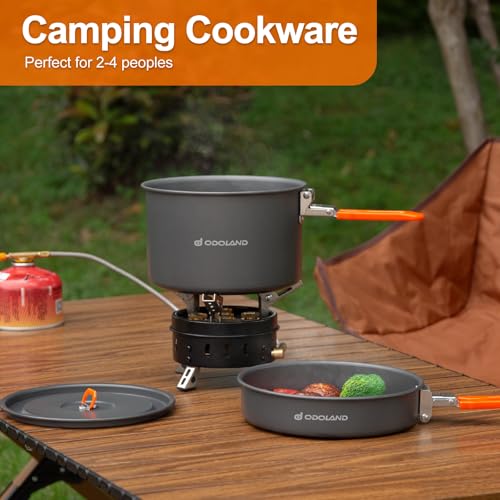 Odoland Camping Cookware Mess Kit, Non-Stick Lightweight Camping Pot and Fry Pan Set with Mesh Bag for Backpacking, Outdoor Cooking and Picnic - size: 1.9L Pot + 0.86L Fry Pan