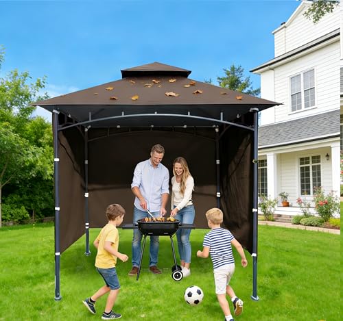 3PCS Grill Gazebo Replacement Sidewall, 5' x 8' Outdoor BBQ Gazebo Sunwall,(Gray) - color: Gray