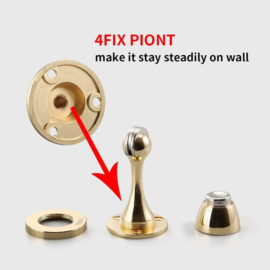 YAGU 1 Pack Magnetic Door Stopper Catch, Zinc Alloy Bright Gold Door Stops Holder Wall Floor Mounted, Magnet Metal Soft-Catch Doorstop
