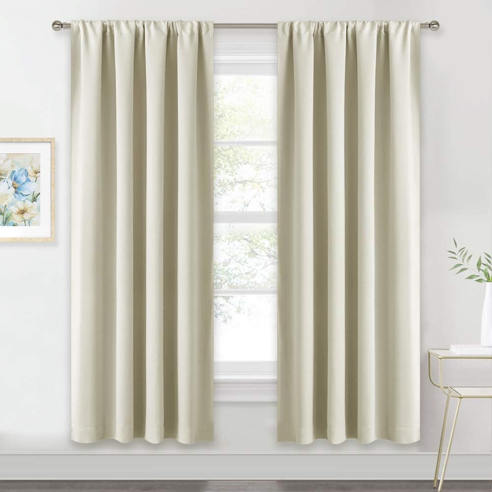 RYB HOME Blackout Curtains for Living Room, Large Window Shades for Bay Window Dining Parlor Bedroom Patio Door, Wide 62 x Long 72 inches, Beige, 2 Panels