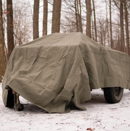 WHITEDUCK Canvas Tarp 18 oz. Heavy Duty Fire Water Repellent UV Resistant, Rustproof Grommets, Industrial & Commercial Use Cloth Tarp (Cut Size: 8'x10', Finished Size: 7'6"x9'6", Olive Drab) - color: Olive, size: 8' X 10' (Fire Water Repellent)