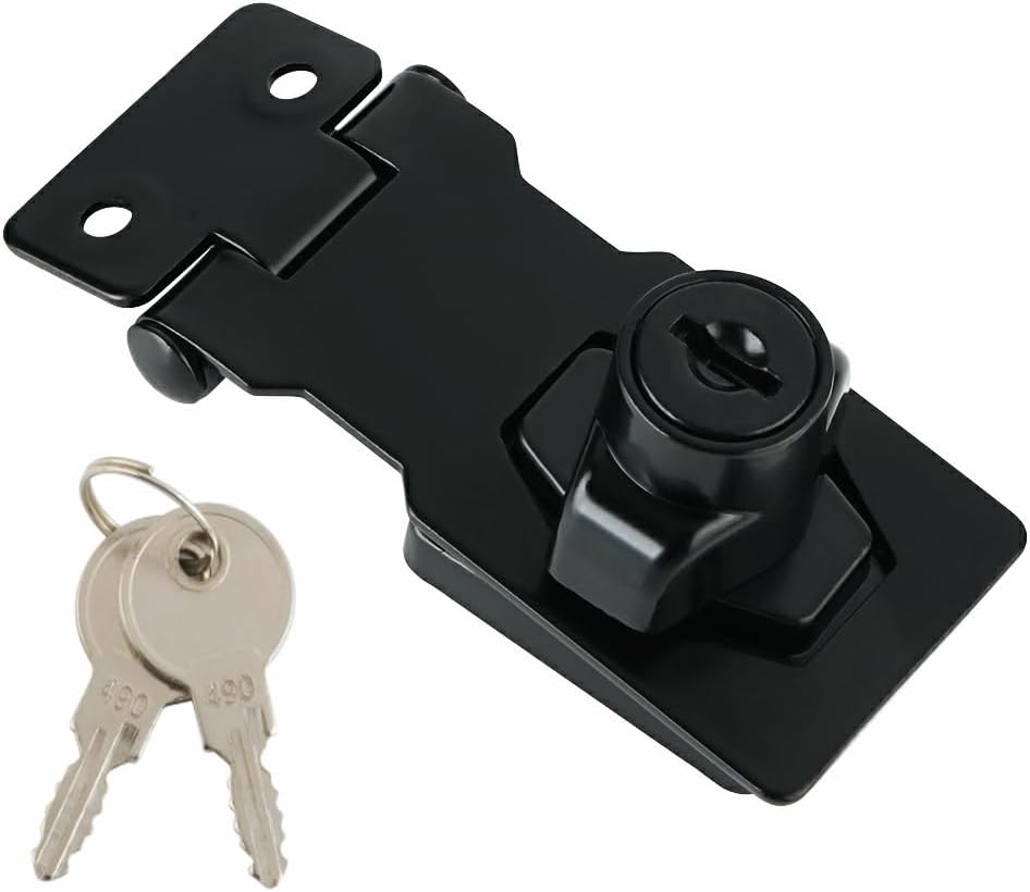 Alise Keyed Hasp Lock,2.5 Inch Safety Packlock Clasp Hasp Lock Latch with Lock, Black Door Hinge Lock with Keys Keyed Locking Hasp for Cabinets Closets Doors