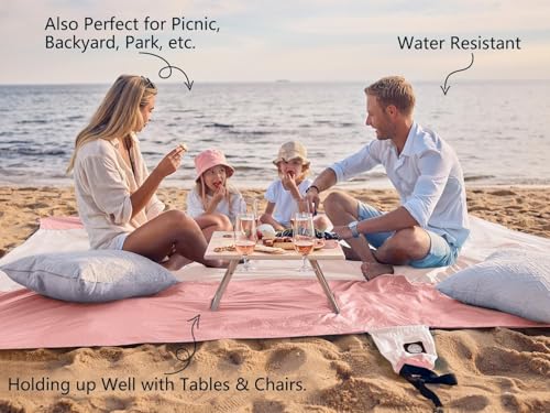 WEKAPO Beach Blanket Sandproof Waterproof, Extra Large Beach Mat, Oversized & Compact Sand Free, Quick Drying Beach Essentials for Vacation, Cruise, Picnic & Camping with Stakes - color: Pink, size: 9x10 FT (1～8 person)