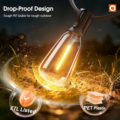 addlon 200FT(50FT*4) Outdoor String Lights with Remote,Waterproof Patio Lights with 108 Shatterproof Dimmable ST38 LED Bulbs Connectable Outdoor Lighting for Backyard Bistro Garden Bistro 2FT Spacing - size: 200FT(100 Sockets)