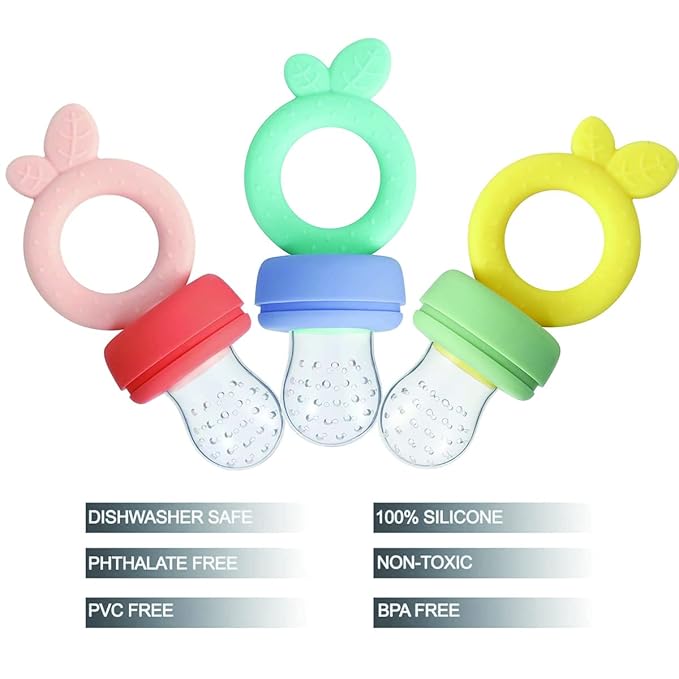 PandaEar 3 Pack Silicone Baby Fruit Food Feeder Pacifier with 3 Sizes Silicone Pouches, BPA Free Mesh Feeder for Infants