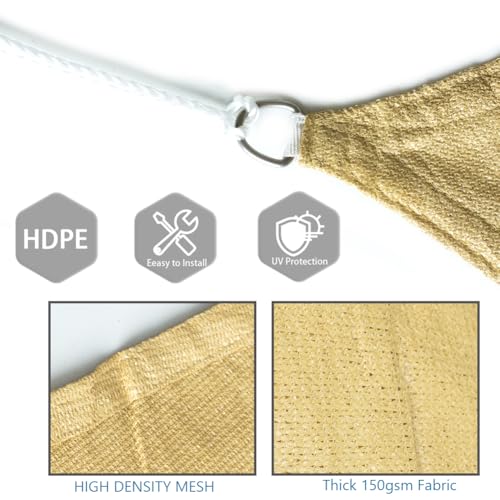 Sun Shade Sail Sand Yellow Triangle 12'X12'X12' Permeable Garden Canopy for Outdoor Patio Backyard and Deck Sun Protection Fabric with Fade and Tear Resistance - size: Triangle-12ftx12ftx12ft