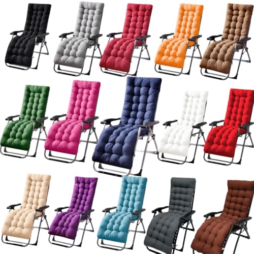 Patio Chaise Lounger Cushion， Rocking Chair Sofa Cushion with 6 Ties， Thick Padded Swing Bench Cushion， Zero Gravity Chair Cushion61x19x3in (Khaki) - color: Khaki