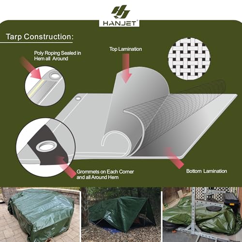 12' x 16' Tarp 5-mil Thick Camping Tent Rain Tarps Green Waterproof Outdoor Cover… - color: 5 Mil Army Green, size: 12x16 FT