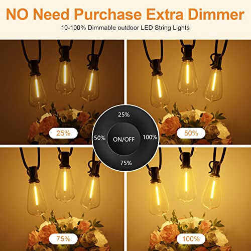 100FT Remote Outdoor String Lights for Outside, 50+2 LED Waterproof Shatterproof Edison Dimmable Timer Bulbs, 2500K Warm White Patio Lights for Garden Backyard Yard Hanging Lighting - size: 100FT