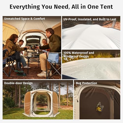 East Oak 6×6 FT Pop Up Canopy Tent with Mesh | Outdoor Screen House with 4 Sunshades | Instant Canopy with Portable Carry Bag | Gazebo Tent for Camping, Patio, and Beach | Beige - size: 6*6 Ft