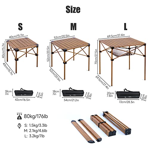 iClimb Lightweight Stable Alu. Folding Square Table Roll Up Top with Carry Bag for Camping Picnic Backyards BBQ Camp Kitchen (Nature, M) - color: Nature, size: Medium