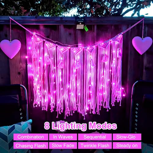 YEGUO 4 Pack Pink Solar Fairy Lights, Each 33ft 100 LED Christmas Lights Outdoor Waterproof, 8 Modes Sliver Wire Solar String Lights - color: Pink