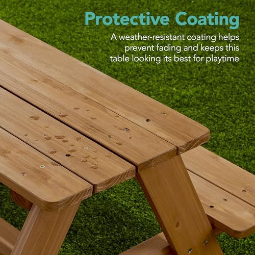 Best Choice Products Wooden Kids Picnic Table with Umbrella, Outdoor Activity Table Set with Built-in Benches, 220 lb Capacity per Bench - Natural/Navy - color: Natural/Navy