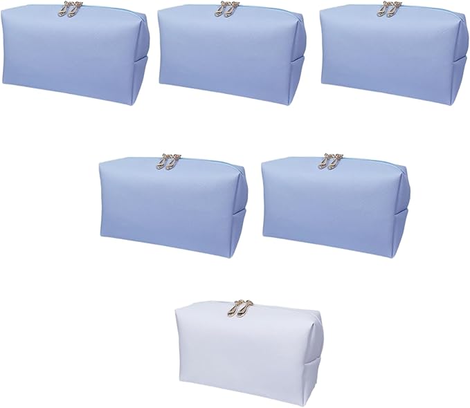 Bridesmaid Proposal Gifts Letter Cosmetic makeup bag bulk for Wedding Party Favors Bachelorette party decorations Toiletry Organizer Bag Makeup Case Gift (6, White&SkyBlue)