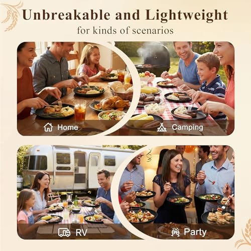 Dinner Plates 9 Inch, Wheat Straw Plates Set of 8, Alternatives to Plastic Plates Rusable, Unbreakable Serving Dishes, Microwave Safe Salad Plates for Breakfast, Lunch, Dinner - Black - color: Black, size: 9 inch