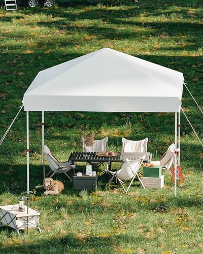 GarveeLife 10x10 Pop Up Canopy with One Button Push Setup - Heavy Duty Outdoor Canopy Tent with Portable Roller Bag - 3 Adjustable Height, 4 Weight Bags, 8 Stakes & 4 Guy Ropes Included, White - color: White