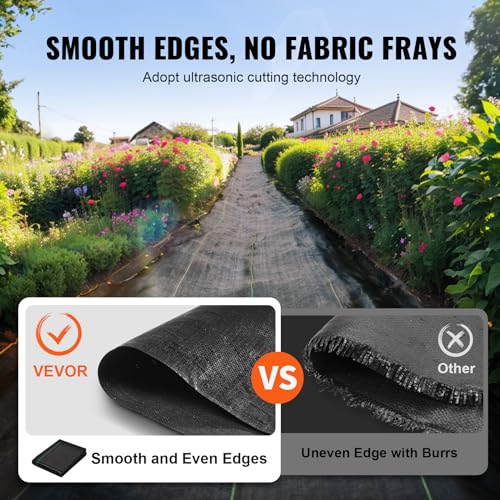VEVOR Weed Barrier Landscape Fabric, 4*100FT Heavy Duty Garden Weed Fabric, Woven PP Weed Control Fabric, Driveway Fabric, Geotextile Fabric for Landscaping, Ground Cover, Weed Blocker Weed Mat, Black - size: 4FT*100FT-3.2OZ