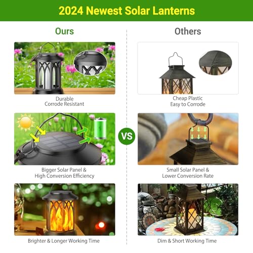 KOOPER 6 Pack Solar Lantern Outdoor Lights, Upgraded Flickering Flame Solar Lanterns Outdoor Waterproof, Auto ON/Off Lanterns Decorative Outdoor, Hanging Lantern for Yard Patio LawnTable Garden Decor - style: 6 Pack