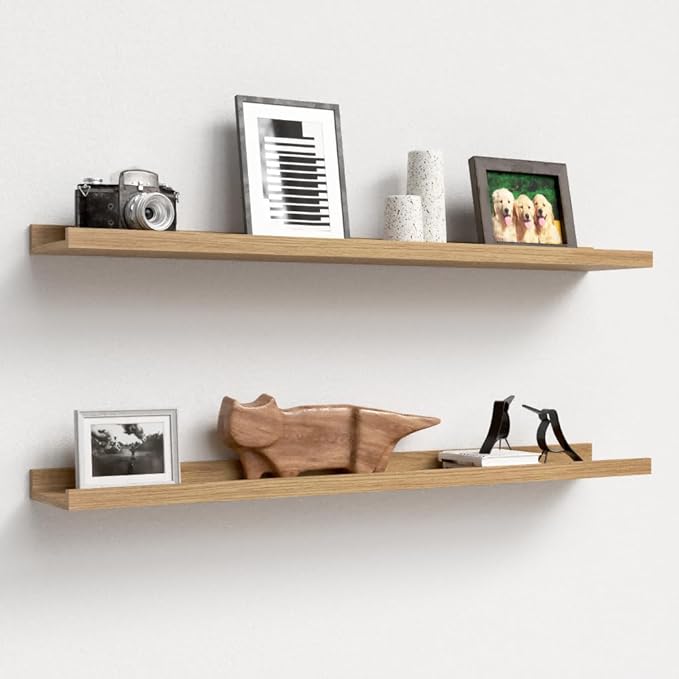 35.3 Inches Long Floating Shelves, 2 Set Rustic Wall Shelf for Bedroom, Nursery Book Shelf with Lip, Picture Ledge Shelf for Wall Decor Living Room Bathroom Kitchen - Oak