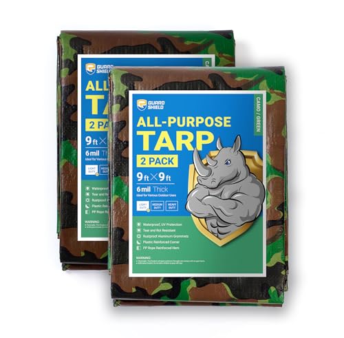 GUARD SHIELD Camo Tarp Waterproof 9x9 Feet Lightweight Camouflage Tarp Poly Cover 6mil (2-Pack) - color: Light Camo, size: 9x9 (2-Pack)