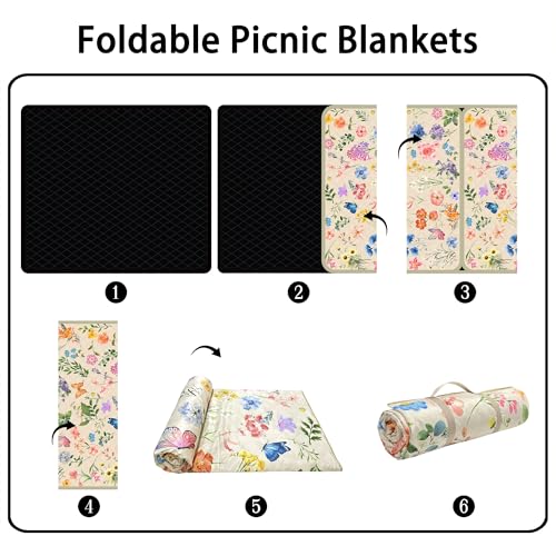 Supfitness Extra Large Picnic Blankets Waterproof Foldable (80 "x 80") Beach Blanket Waterproof Sandproof,3-Layer Thicking Mat Outdoor Packable Camping Blanket(Bohemian) - color: Light Yellow, size: 80x80in