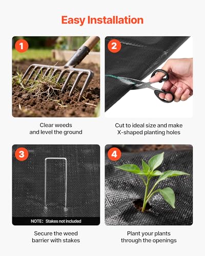 VEVOR Weed Barrier Fabric Heavy Duty, 3x100FT 5oz Landscape Fabric, Woven Weed Blocker Fabrics, Garden Fabrics Weeds Barrier, Weeds Control Ground Cover, Geotextile Webbing, Gardening Mat, Black - size: 3FT*100FT-5oz