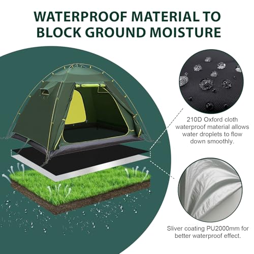 KRUI Tent Footprint, PU 2000 Waterproof Camping Tarp, Durable Tent Floor Saver for Hiking, Backpacking, Hammock, Beach and Picnic - size: 3 Person - 86“ x 74”