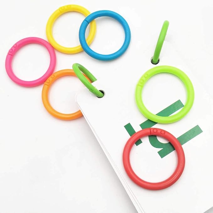 Haploon 175-Pack 1.1" Plastic Binder Clips Plastic Loose Leaf Rings Multi-Color Loose-Leaf Book Rings for School/Office, Swatches & Document Organization (7 Colors)