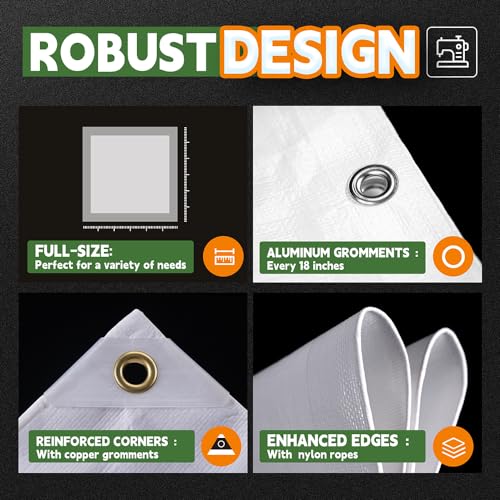 RAINDEWAY 12 Mil Heavy Duty White Tarp 6x10 Feet (2 Pack), UV Resistant, Waterproof, Weatherproof Poly Tarp with Metal Grommets and Reinforced Edges - color: White, size: 6x10 Feet (2-Pack)-Finished size