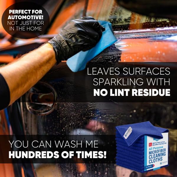 Microfiber Wholesale 12" x 12" MW Pro Multi-Surface Cleaning Cloths Dark Blue - 12 Pack | Premium Microfiber Towels for Cleaning Glass, Kitchens, Bathrooms, Automotive, Supplies & Products