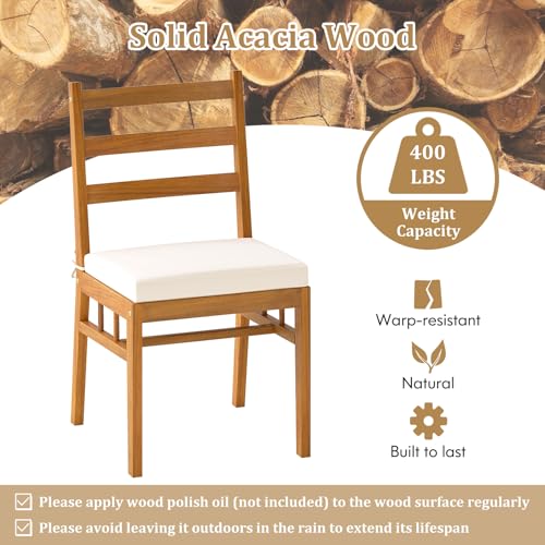 Tangkula 7 Pieces Patio Acacia Wood Dining Set, Outdoor Heavy Duty Rectangular Table with 1.97” Umbrella Hole and 6 Cushioned Chairs, for Deck, Garden and Backyard - size: 7 pieces