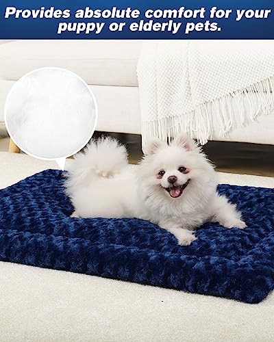 Washable Dog Bed Mat Dog Crate Pad Soft Fluffy Pet Kennel Beds Dog Sleeping Mattress for Large Jumbo Medium Small Dogs, 29 x 18 Inch, Blue - color: Blue, size: 29.00" x 18.00" x 1.50"