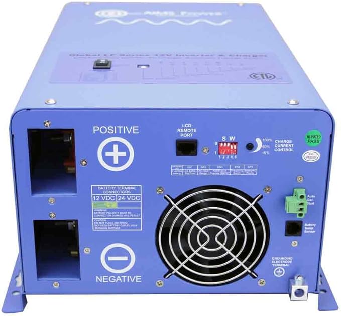 AIMS Power 2000 Watt 12 VDC Pure Sine Inverter Charger 120 VAC Output 70A Charger 30A Transfer Switch ETL Cert to UL458 Standards PICOGLF20W12V120V