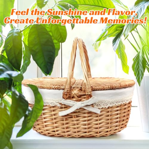 Hap Tim Wicker Picnic Basket for 2 with Lid - Unique Gifts Ideas for Couple, Engagement, Wedding, Bridal Shower, Family, Christmas - White Elephant Gifts for Adults(Y2408-B1) - style: Standard size, white cloth