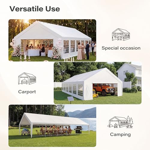 LAUSAINT HOME 20x40 Party Tent, Heavy Duty Waterproof Canopy with Removable Sidewalls & Roll-Up Door, Large White Event Shelter with Steel Frame for Wedding, Backyard, BBQ, Camping, for 50–80 People - size: 20x40