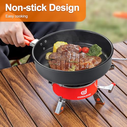 Odoland Camping Cookware Mess Kit, Non-Stick Lightweight Camping Pot and Fry Pan Set with Mesh Bag for Backpacking, Outdoor Cooking and Picnic - size: 2.4L Pot + 1.2L Fry Pan
